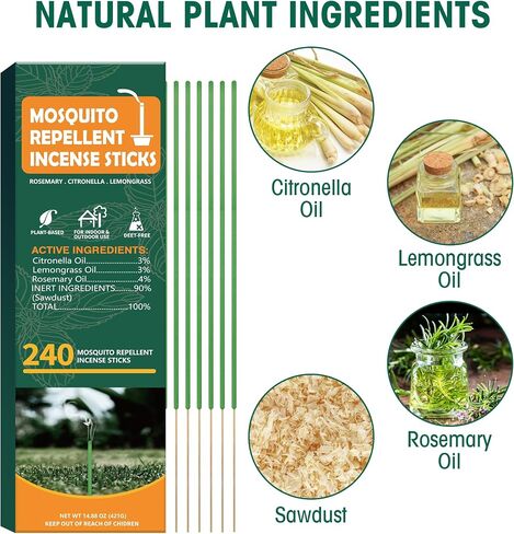 90 pcs Mosquito Repellent Outdoor Patio Sticks, Citronella Repellent Incense Sticks, Natural Essential Oil Incense, Repel Mosquito for Indoor, Patio, Camping, Fishing in Saudi Arabia