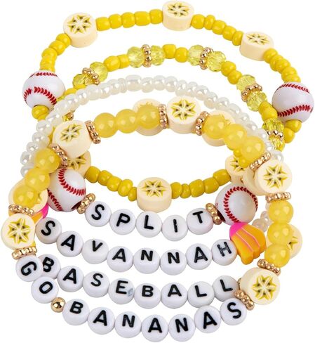 for Savannah Bananas Merch Gifts Inspired Bracelets 5 Pcs Stackable Stretch Beaded Friendship jersey Outfit Costume Bracelets Vinyl Poster Hat Sticker Merchandise Birthday Gifts for Fans in Kuwait