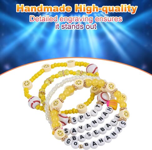 for Savannah Bananas Merch Gifts Inspired Bracelets 5 Pcs Stackable Stretch Beaded Friendship jersey Outfit Costume Bracelets Vinyl Poster Hat Sticker Merchandise Birthday Gifts for Fans in Kuwait