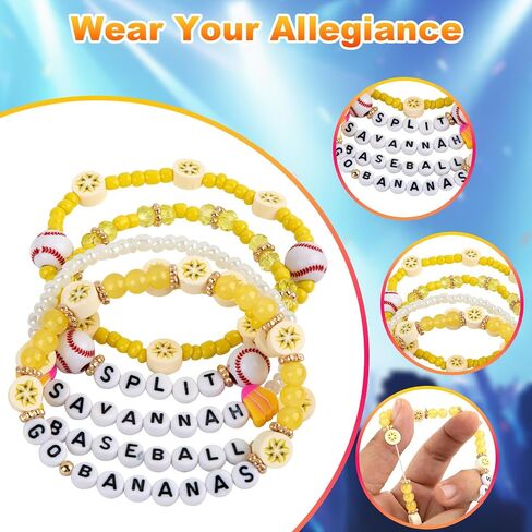 for Savannah Bananas Merch Gifts Inspired Bracelets 5 Pcs Stackable Stretch Beaded Friendship jersey Outfit Costume Bracelets Vinyl Poster Hat Sticker Merchandise Birthday Gifts for Fans in Kuwait
