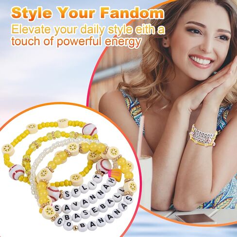 for Savannah Bananas Merch Gifts Inspired Bracelets 5 Pcs Stackable Stretch Beaded Friendship jersey Outfit Costume Bracelets Vinyl Poster Hat Sticker Merchandise Birthday Gifts for Fans in Kuwait