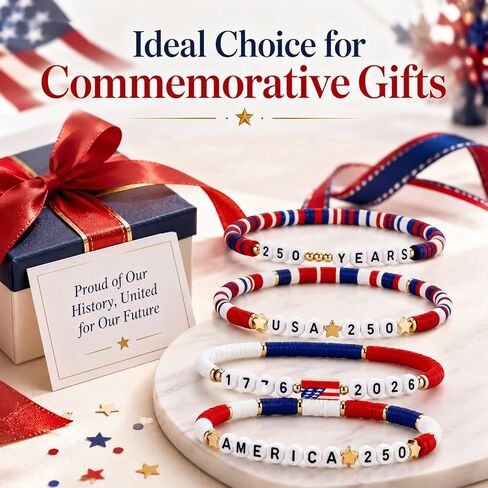 24 Pcs 250th Anniversary USA Bracelet Bulk Patriotic Red White Blue Clay Beaded Stackable Stretch Bracelets 4th of July Accessories American Birthday Jewelry Gift for Independence Day Party Favor in Saudi Arabia