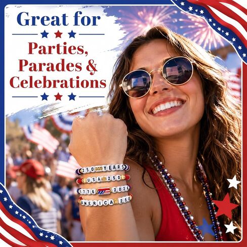 24 Pcs 250th Anniversary USA Bracelet Bulk Patriotic Red White Blue Clay Beaded Stackable Stretch Bracelets 4th of July Accessories American Birthday Jewelry Gift for Independence Day Party Favor in Saudi Arabia