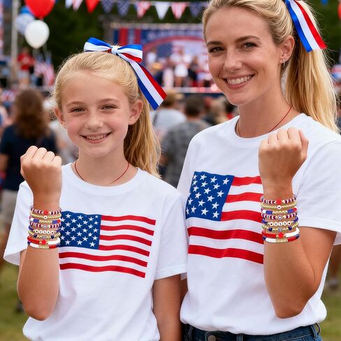 Go Ho 4th of July Outfits for Women: 8 Pack Patriotic Red White and Blue Beaded Stackable Stretch Bracelets Set with USA Letter,Star & Smile Charms,Fourth of July Decorations Accessories Shirts Outfits in Saudi Arabia