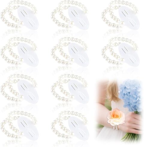 HIONXMGA Corsage Wristlet Band Elastic Pearl Wrist Corsage Bracelets Bands for Women, Stretch Pearl DIY Handmade Prom Flower Supplies Accessories for Wedding Graduation Party in Saudi Arabia