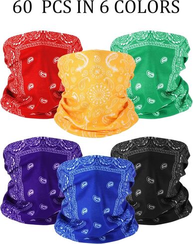 Hahafelt 60 Pcs Paisley Neck Gaiter Bulk Seamless Bandanas Face Mask for Men Women Summer UV Outdoor Cycling Hiking Fishing in Kuwait