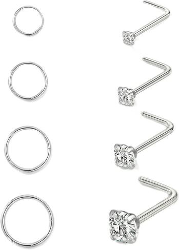 Staligue 18G Nose Ring Hoop 20G Nose Studs Sets for Women 316L Surgical Steel Nose Rings Hypoallergenic Hinged Nose Hoop L Shaped Nose Studs Piercing Jewelry in Saudi Arabia