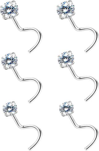 VOJO 6-Piece Moissanite Diamond Titanium Nose Studs for Women & Men, Hypoallergenic 20G L Shaped Screw Nose Rings,Surgical Grade Piercing Jewelry Set in Saudi Arabia