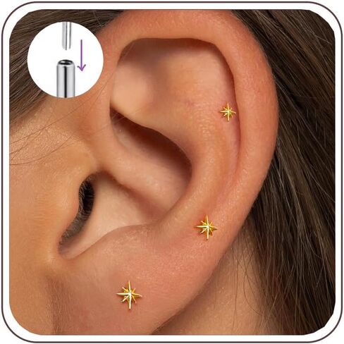 3Pcs 18G/20G Titanium Flat Back Earrings, Tiny Heart Star Nose Stud Dainty Tragus Piercing Studs Small Cartilage Earrings for Women Hypoallergenic Labret Lip Helix Conch Piercing Jewelry in Saudi Arabia