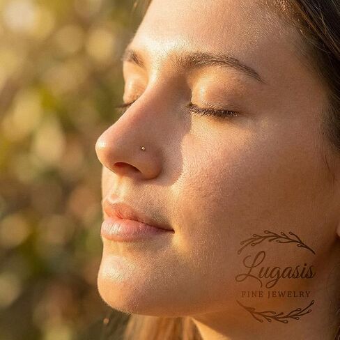 مسمار أنف ذهبي مقاس 24، حلقة أنف على شكل حرف L مملوءة بالذهب عيار 14 قيراط للنساء، مجوهرات مسمار أنف صغيرة 1 مم لثقب الأنف، مريحة وخفيفة الوزن للارتداء اليومي in Kuwait