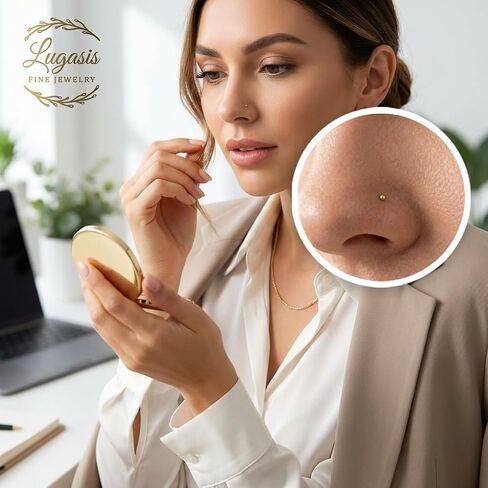 مسمار أنف ذهبي مقاس 24، حلقة أنف على شكل حرف L مملوءة بالذهب عيار 14 قيراط للنساء، مجوهرات مسمار أنف صغيرة 1 مم لثقب الأنف، مريحة وخفيفة الوزن للارتداء اليومي in Kuwait