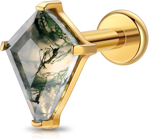 1PC ASTM F136 Titanium Push Pin Moss Agate Stone Flat Back Earrings 16G 8mm for Helix Conch Tragus in Saudi Arabia