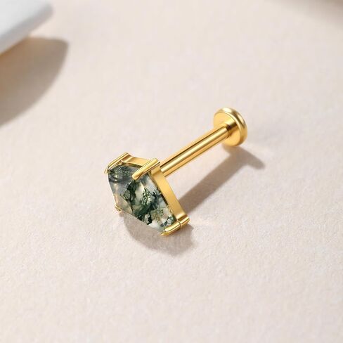 1PC ASTM F136 Titanium Push Pin Moss Agate Stone Flat Back Earrings 16G 8mm for Helix Conch Tragus in Saudi Arabia