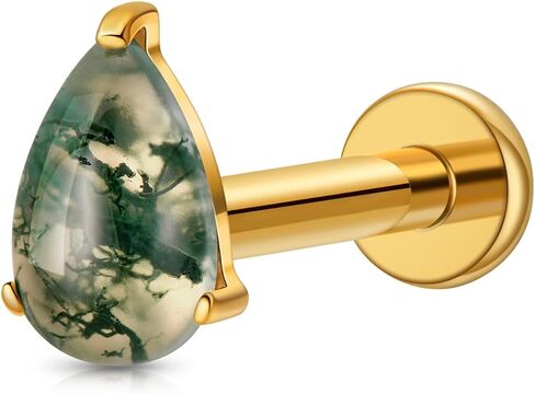 1PC ASTM F136 Titanium Push Pin Moss Agate Stone Flat Back Earrings 16G 8mm for Helix Conch Tragus in Saudi Arabia