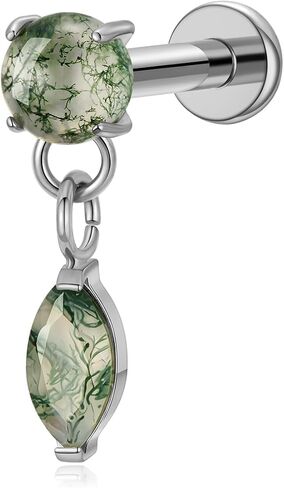 1PC ASTM F136 Titanium Push Pin Moss Agate Stone Flat Back Earrings 16G 8mm for Helix Conch Tragus in Saudi Arabia