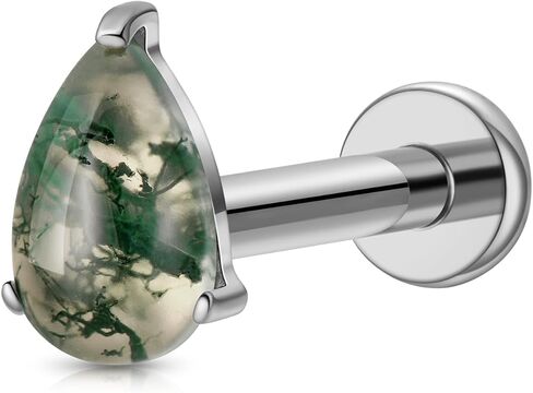1PC ASTM F136 Titanium Push Pin Moss Agate Stone Flat Back Earrings 16G 8mm for Helix Conch Tragus in Saudi Arabia