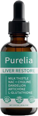 Purelia Liver Restore - Complete Liver Detox Support Liquid Drops with Milk Thistle, Dandelion, Choline, L-Glutathione for Liver Cleanse (1) in Saudi Arabia