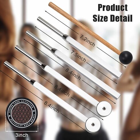 Tuning Forks for Healing Set - 128Hz,136.1Hz,256Hz,384Hz Weighted & Unweighted, Crystal Base, Activator, Mallet, Leather Pouch, Chakra Sound Healing Tools for Meditation, Yoga, Stress Relief in Saudi Arabia