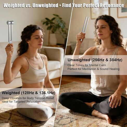 Tuning Forks for Healing Set - 128Hz,136.1Hz,256Hz,384Hz Weighted & Unweighted, Crystal Base, Activator, Mallet, Leather Pouch, Chakra Sound Healing Tools for Meditation, Yoga, Stress Relief in Saudi Arabia