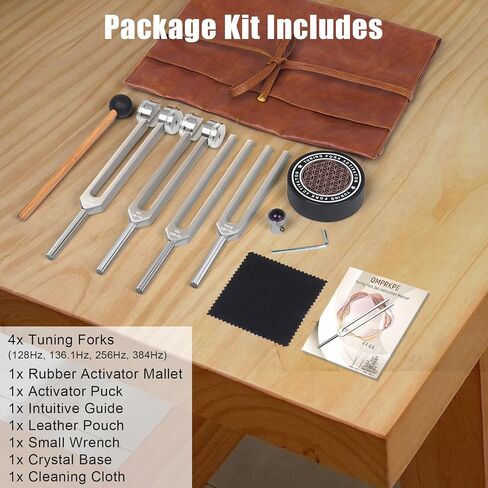 Tuning Forks for Healing Set - 128Hz,136.1Hz,256Hz,384Hz Weighted & Unweighted, Crystal Base, Activator, Mallet, Leather Pouch, Chakra Sound Healing Tools for Meditation, Yoga, Stress Relief in Saudi Arabia