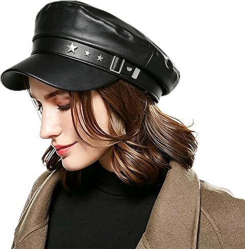 Newsboy Hats for Women and Men PU Leather Visor Beret Hat y2k Hat Women's Octagonal Cap in Kuwait