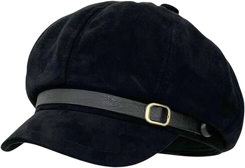 Womens Suede Newsboy Cap Wool Newsboy Hat Winter Baker Boy with Belt Buckle Vintage Outdoor Cap Fall Hats in Saudi Arabia