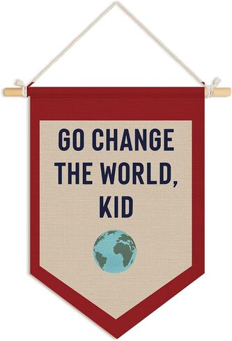 Playroom Wall Decor, Motivational Decor Go Change the World Kid Pennant Flag Banner, Playroom Hanging Wall Art for Bedroom Nursery Play Room Essentials, 15x11 Inch in Saudi Arabia