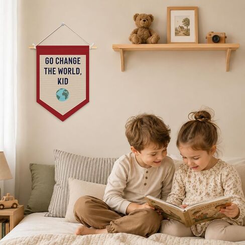 Playroom Wall Decor, Motivational Decor Go Change the World Kid Pennant Flag Banner, Playroom Hanging Wall Art for Bedroom Nursery Play Room Essentials, 15x11 Inch in Saudi Arabia