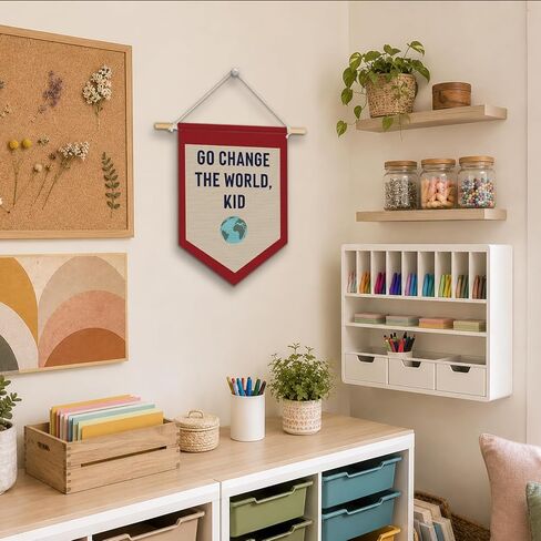 Playroom Wall Decor, Motivational Decor Go Change the World Kid Pennant Flag Banner, Playroom Hanging Wall Art for Bedroom Nursery Play Room Essentials, 15x11 Inch in Saudi Arabia
