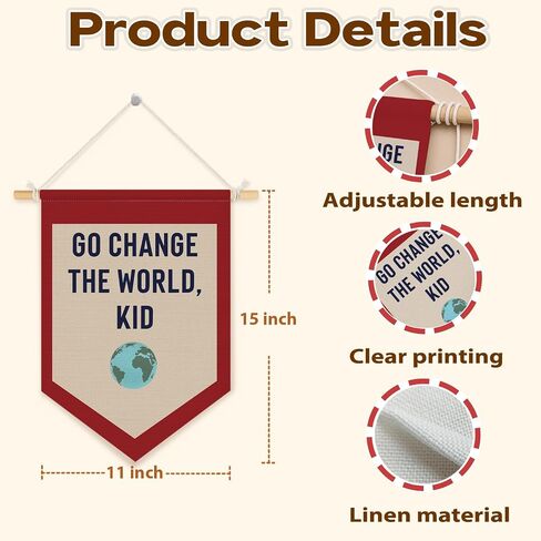 Playroom Wall Decor, Motivational Decor Go Change the World Kid Pennant Flag Banner, Playroom Hanging Wall Art for Bedroom Nursery Play Room Essentials, 15x11 Inch in Saudi Arabia