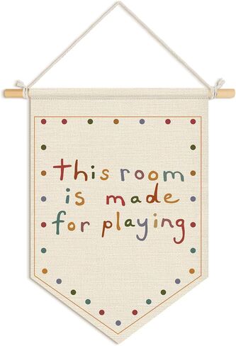 Playroom Decor Pennant Flag Banner "This Room Was Made For Playin'" 15x11 Inch - Nursery Canvas Art, Kids Bedroom Hanging, Linen Toddler Play Area Sign in Saudi Arabia