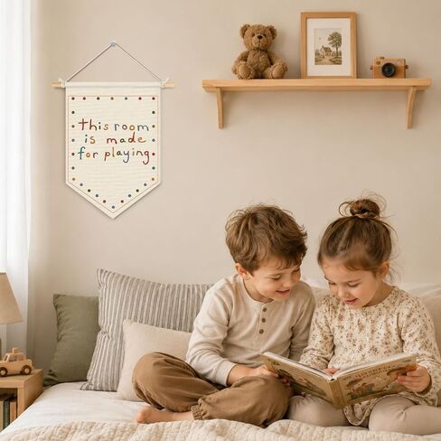 Playroom Decor Pennant Flag Banner "This Room Was Made For Playin'" 15x11 Inch - Nursery Canvas Art, Kids Bedroom Hanging, Linen Toddler Play Area Sign in Saudi Arabia