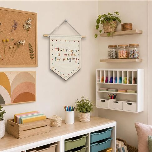 Playroom Decor Pennant Flag Banner "This Room Was Made For Playin'" 15x11 Inch - Nursery Canvas Art, Kids Bedroom Hanging, Linen Toddler Play Area Sign in Saudi Arabia