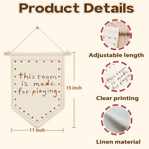 Playroom Decor Pennant Flag Banner "This Room Was Made For Playin'" 15x11 Inch - Nursery Canvas Art, Kids Bedroom Hanging, Linen Toddler Play Area Sign in Saudi Arabia
