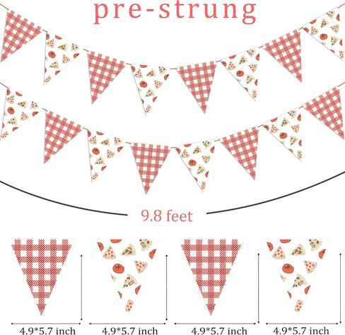 3pcs Pizza Party Pennant Banner, Red Gingham Pizza Print Triangle Bunting Banners for Pizza Themed Birthday Italian Food Party Picnic Pizza Night Party Supplies in Saudi Arabia