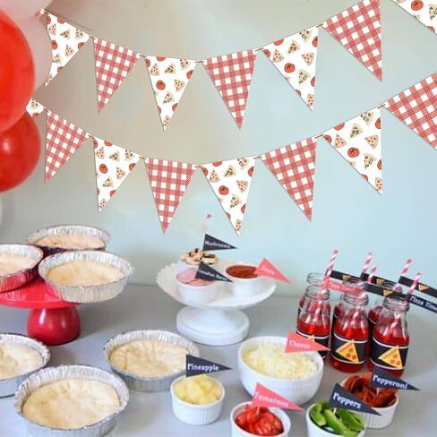 3pcs Pizza Party Pennant Banner, Red Gingham Pizza Print Triangle Bunting Banners for Pizza Themed Birthday Italian Food Party Picnic Pizza Night Party Supplies in Saudi Arabia