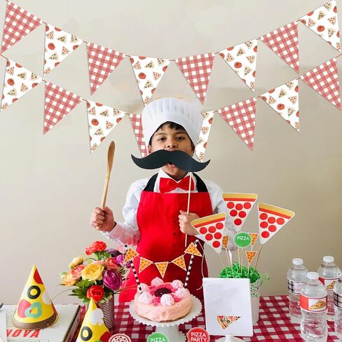 3pcs Pizza Party Pennant Banner, Red Gingham Pizza Print Triangle Bunting Banners for Pizza Themed Birthday Italian Food Party Picnic Pizza Night Party Supplies in Saudi Arabia