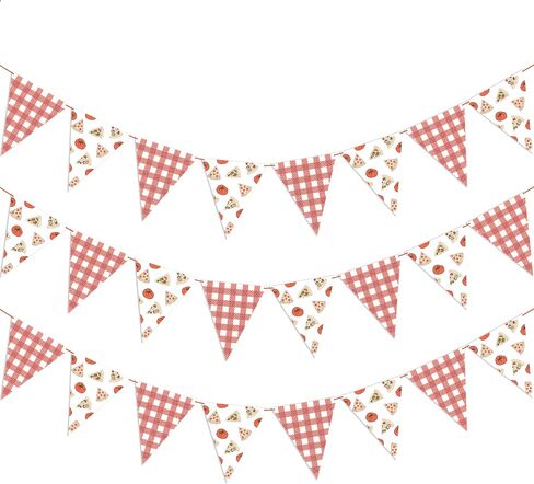 3pcs Pizza Party Pennant Banner, Red Gingham Pizza Print Triangle Bunting Banners for Pizza Themed Birthday Italian Food Party Picnic Pizza Night Party Supplies in Saudi Arabia
