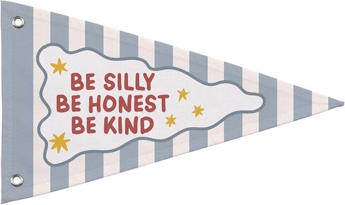 Be Silly Be Honest Be Kind راية راية علم غرفة الأطفال ديكور جدار غرفة الأطفال، لافتة عتيقة مربعة الشكل لغرفة اللعب وغرفة اللعب وغرفة النوم وغرفة النوم، لوحة فنية جدارية ملهمة للأطفال الصغار، مقاس 14.9 × 9 بوصة in Kuwait