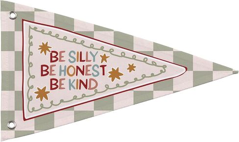 Be Silly Be Honest Be Kind راية راية علم غرفة الأطفال ديكور جدار غرفة الأطفال، لافتة عتيقة مربعة الشكل لغرفة اللعب وغرفة اللعب وغرفة النوم وغرفة النوم، لوحة فنية جدارية ملهمة للأطفال الصغار، مقاس 14.9 × 9 بوصة in Kuwait