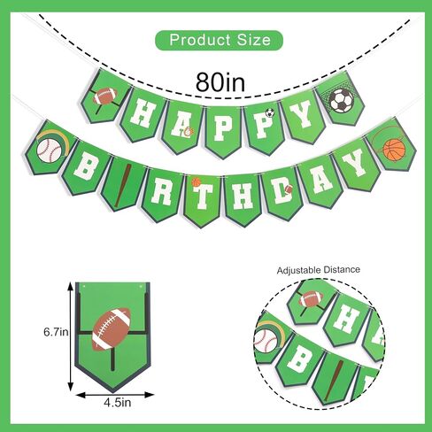 Sports Happy Birthday Banner - Ball Games Party Decoration, Happy Birthday Basketball Baseball Football Rugby Decorations, Sport Themed Bunting Sign, For Photo Props Party Supplies (Sports Happy Birthday) in Saudi Arabia