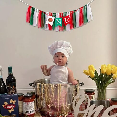 Meatball One High Chair Banner - Italian Picnic Themed First Birthday Highchair Banner, Our Little Meatball is One Birthday Party Decorations (meatball tassel) in Kuwait
