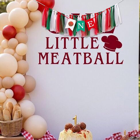 Meatball One High Chair Banner - Italian Picnic Themed First Birthday Highchair Banner, Our Little Meatball is One Birthday Party Decorations (meatball tassel) in Kuwait
