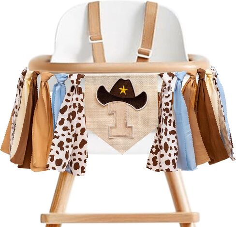 Cowboy Theme 1st Birthday High Chair Banner - My First Rodeo Decorations Boy, Cowboy Theme Western First Birthday Party Decorations (cow 1st banner) in Kuwait