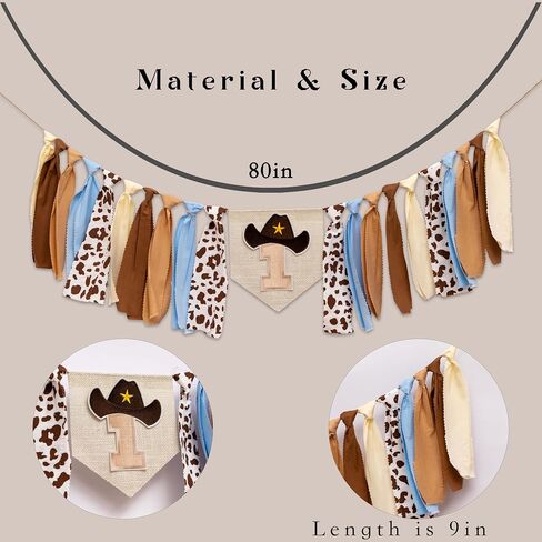 Cowboy Theme 1st Birthday High Chair Banner - My First Rodeo Decorations Boy, Cowboy Theme Western First Birthday Party Decorations (cow 1st banner) in Kuwait