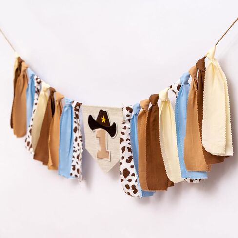 Cowboy Theme 1st Birthday High Chair Banner - My First Rodeo Decorations Boy, Cowboy Theme Western First Birthday Party Decorations (cow 1st banner) in Kuwait