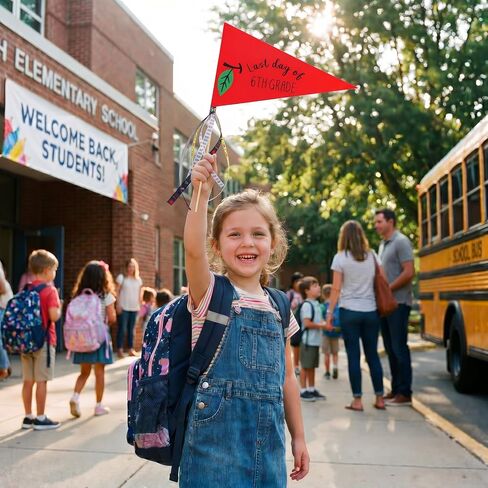 64 Pcs First & Last Day of School Flag Kit with Ribbon Stick Back to School Pennant Decor First Day of Preschool Flag Reusable 17 Grades Photo Prop for Preschool to College Classroom in Saudi Arabia