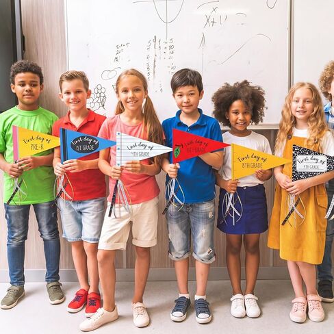 64 Pcs First & Last Day of School Flag Kit with Ribbon Stick Back to School Pennant Decor First Day of Preschool Flag Reusable 17 Grades Photo Prop for Preschool to College Classroom in Saudi Arabia