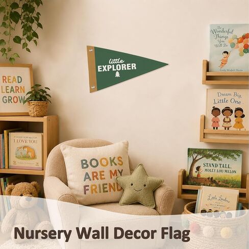Little Explorer راية راية علم حضانة الأطفال ديكور جدار غرفة اللعب، فن جدار غرفة لعب مغامرة الغابة، ديكور معلق لغرفة نوم الأطفال الصغار للتخييم، ديكور حضانة الغابة، 14.9 × 9 بوصة in Kuwait