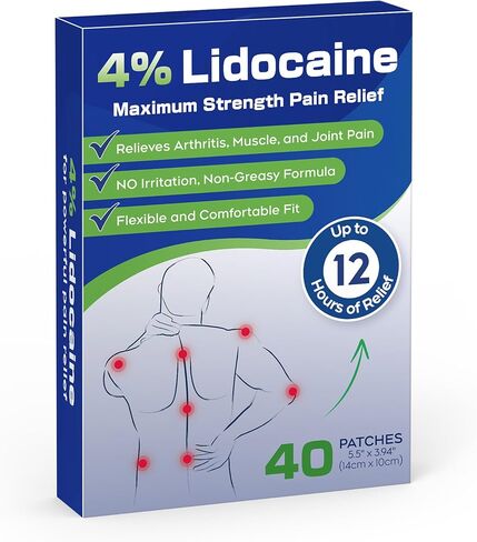 Uposiut Lidocaine 4% Patches, Extra Strength Lidocaine Patches, for Neck, Shoulder, Back, Knee, and Ankle Muscles, 12-Hour Effectiveness-012345 40 Patches in Saudi Arabia